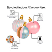 Elevated Indoor / Outdoor Use. Quick Inflation / Deflation, weather resistant, easy to use LED lights, Weighted Base.